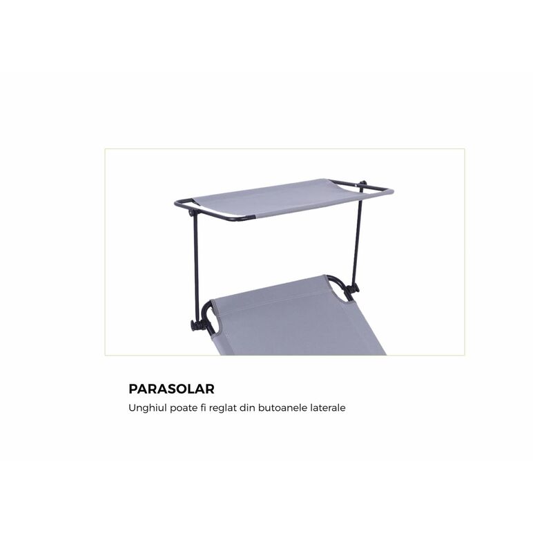 Heinner sezlong cu parasolar 186x55x24cm gri,  Sezlonguri | electropc.ro