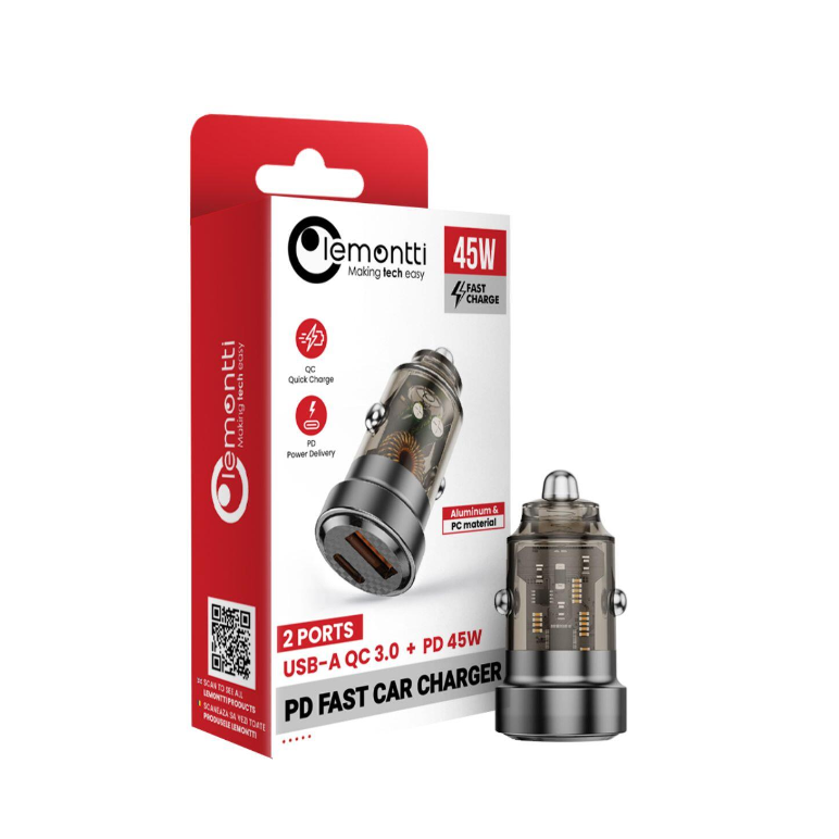 Incarcator auto lemontti putere iesire 45w, dual port pd type-c + usb qc, incput: dc 12-24v, usb output(45w), 5v/3a,4.5v/5a,5v/4.5a,9v/3a,12v/3a(15v/3a,20v/2.25a), type c output(45w)：5v/3a,4.5v/5a,5v/4.5a,9v/3a,12v/3a,15v/3a,20v/2.25a,  Incarcatoare telefoane | electropc.ro
