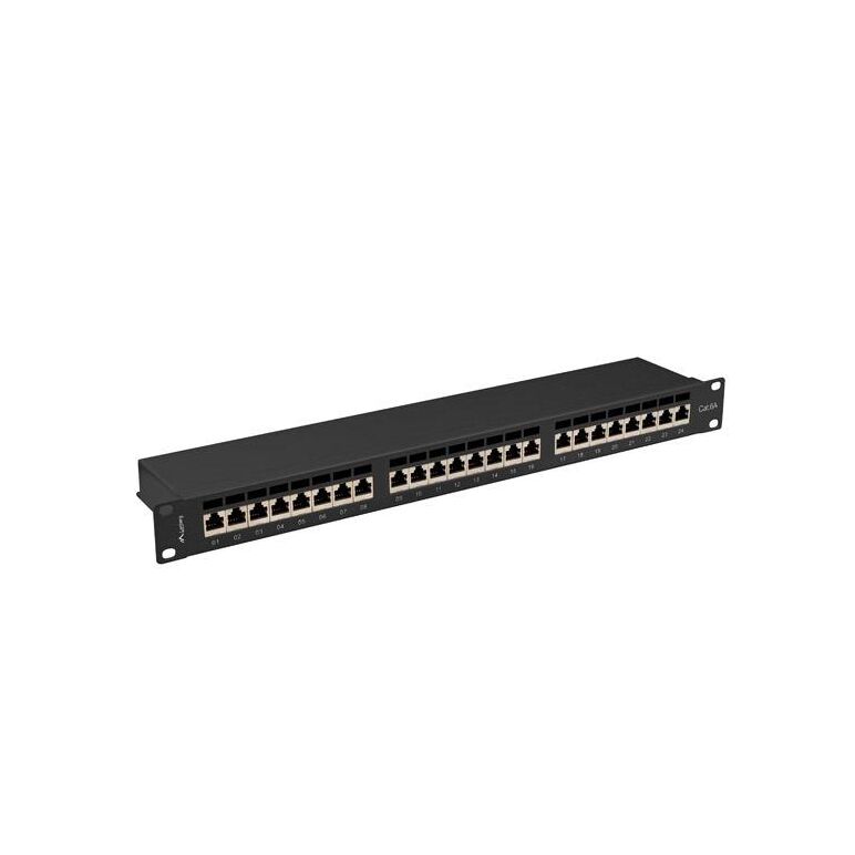 Patch panel 24 porturi 1u 19" cat.6a ftp cu organizator cabluri, ecranat, negru,  Accesorii | electropc.ro