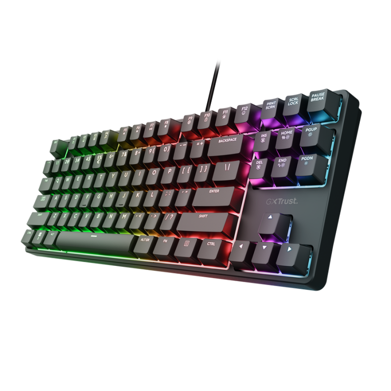 Tastatura gaming mecanica cu fir trust gxt 864 cada tkl, iluminare, swithc tactile huano, numar taste 87, negru,  Tastaturi | electropc.ro