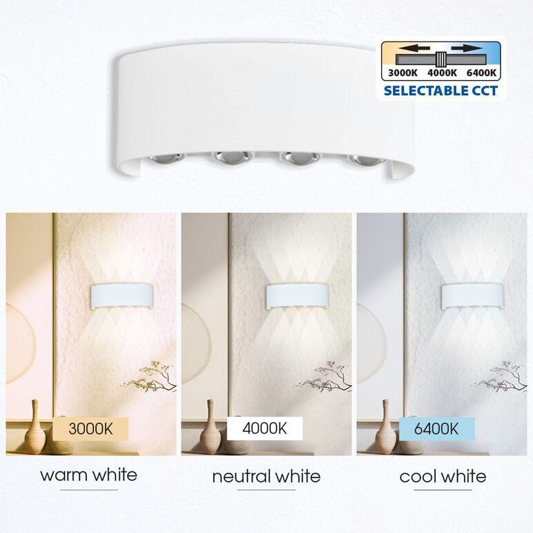 Aplica led vivalux aruba, 8w, 600 lm, lumina alba(3000k-4000k-6400k), 24°, ip65, 220x80x45mm, 40000h, aluminiu, -25÷+40°c, alb/gri,  Aplice de exterior | electropc.ro