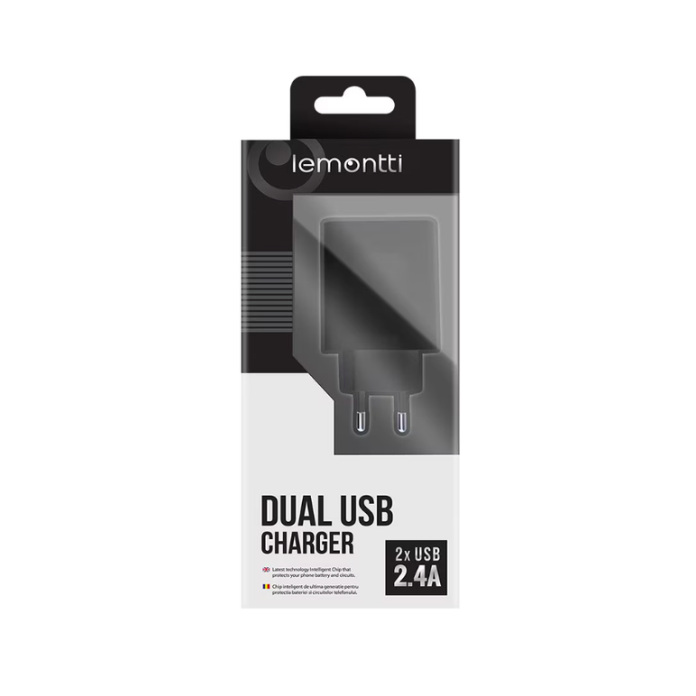 Lemontti incarcator retea 2.4a 2 porturi usb-a negru,  Cabluri periferice | electropc.ro