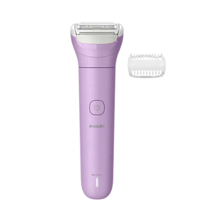 Aparat de ras electric pentru femei, fara fir philips brl114/00, umed si uscat, autonomie: 80 minute, 1 accesoriu, trimmer (pieptene) pentru tuns, culoare mov,  Aparate de tuns | electropc.ro