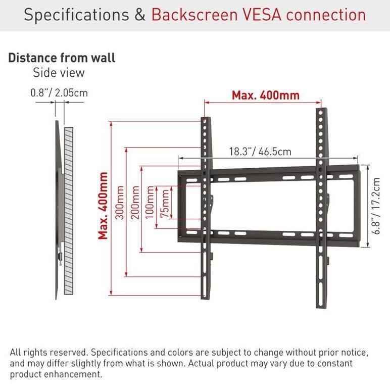 Suport tv de perete barkan fix, compatiblitate ecran 13-65", greutate maxima suportata 50kg, vesa 75x75~400x400, negru,  Suporturi TV & Monitor | electropc.ro