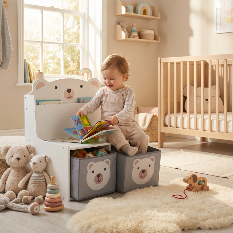 Bancuta cu spatiu de depozitare jucarii si carti bear, u-grow,  Mobilier camera copii | electropc.ro