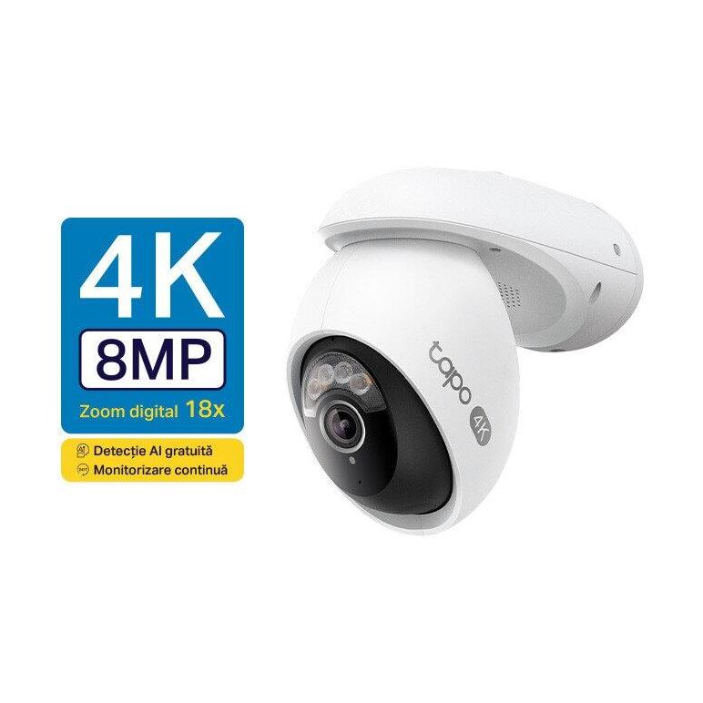 Camera wi-fi outdoor tp link, senzor 1/27" progressive scan cmos starlight sensor, focal length: 4 mm ± 5%, aperture: f1.6 ± 5%, night vision 850 nm ir led, rezolutie maxima 4k 8mp (3840 × 2160 px), frame rate 25 fps, zoom digital 18x,  Camere supraveghere IP | electropc.ro