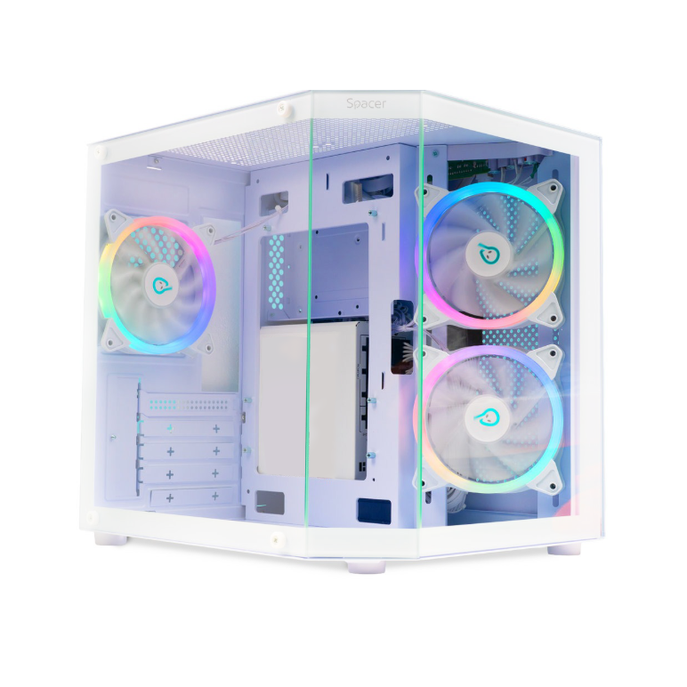 Carcasa spacer aquarium, matx, fara sursa, sticla securizata, usb 3.0 x 1, usb type-c x 1, hd-audio, jack 3.5mm x 1, white,  Carcase | electropc.ro