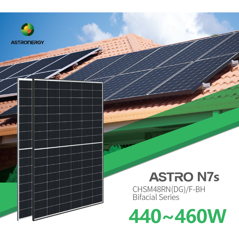 Panou fotovoltaic monocristalin astronergy astro n7s chsm48rn(dg)/f-bh bifacial, n-type topcon 4.0, 455w, 22.3% module efficiency, black frame, 1762x1134x30mm, ip68, 96 celule [6x16],  Panouri fotovoltaice | electropc.ro