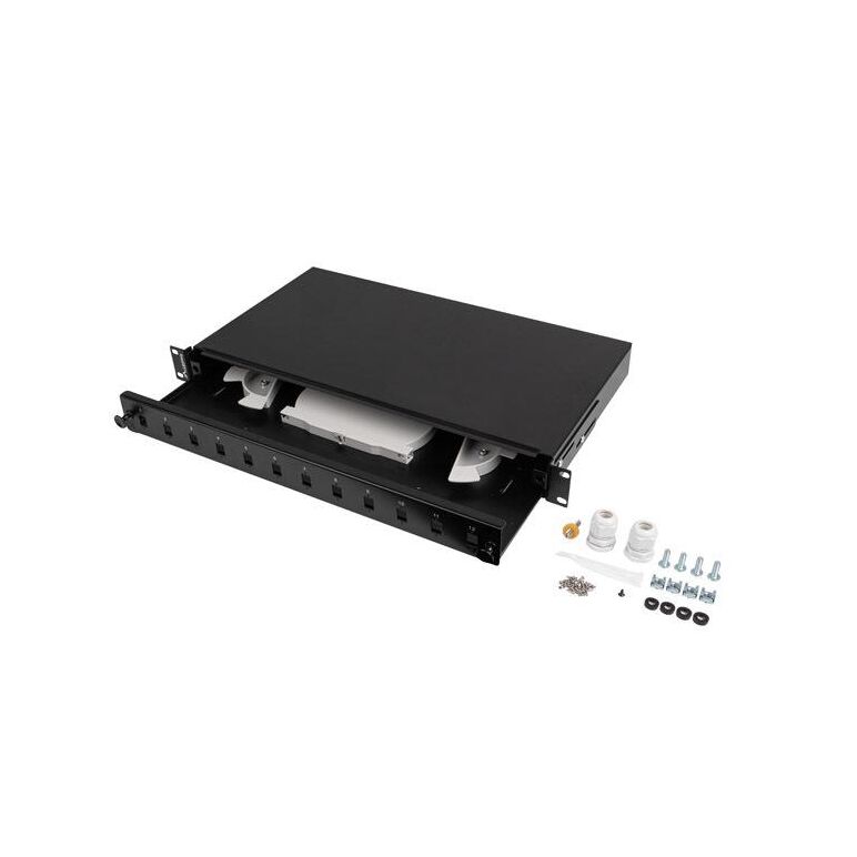 Patch panel fibră rack 19" 1u  12x sc simplex / 12x lc duplex, negru + accesorii,  Alte accesorii retea | electropc.ro