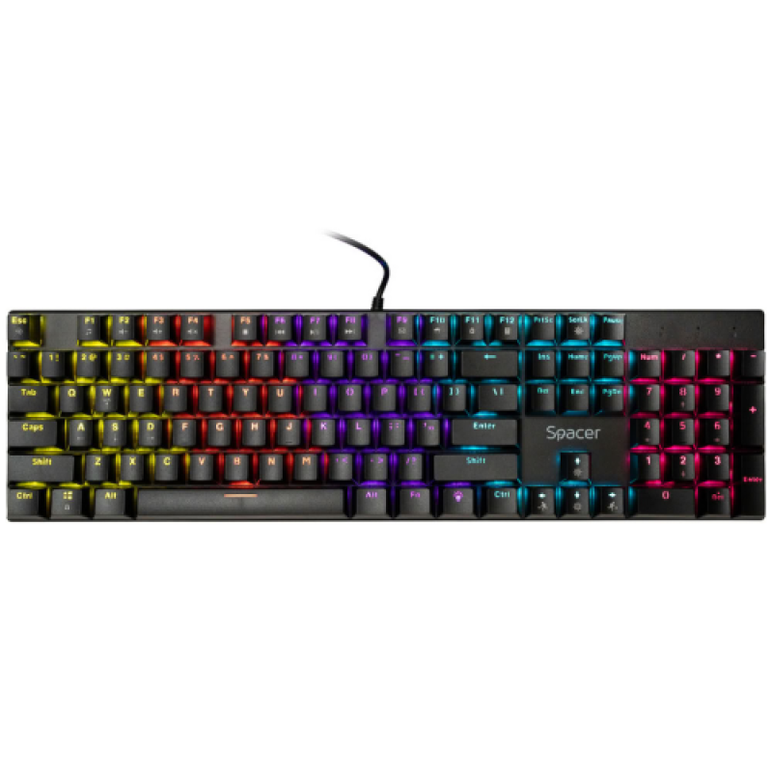 Tastatura mecanica spacer usb gladiator, switch-uri mecanice rosii, 104 taste, anti-ghosting 26 taste, iluminare rgb , negru,  Tastaturi | electropc.ro
