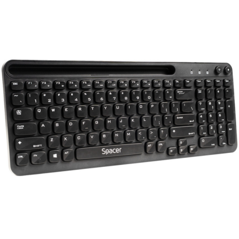 Tastatura wireless spacer, 102 taste, low profile keycap, suport telefon, 1 baterie aaa inclusa, neagra,  Tastaturi | electropc.ro