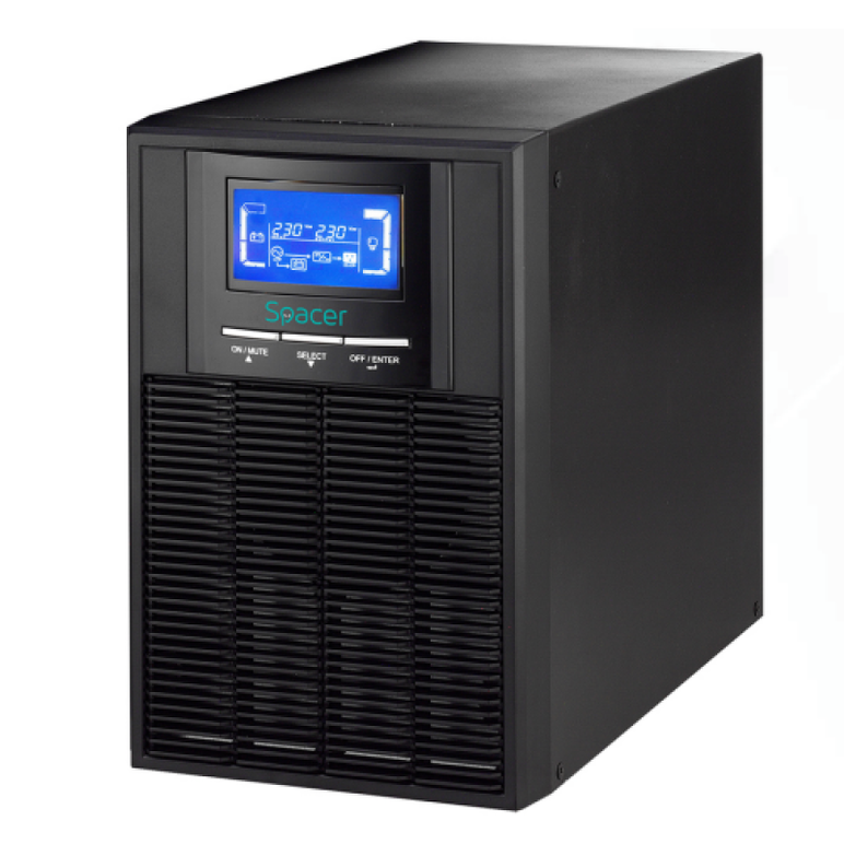 Ups spacer online, lcd, 2000va/ 1800w, avr, sin. pura, 3 x socket schuko, display lcd, 4 x baterie 12v/9ah, conector usb, rs-232, epo, slot snmp,  UPS | electropc.ro
