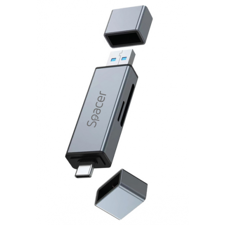 Card reader extern spacer, 4 in 1, interfata usb 2.0, usb type c, citeste/scrie: sd, micro sd; extraconectori mama usb si type-c, aluminiu,  SSD-uri externe | electropc.ro