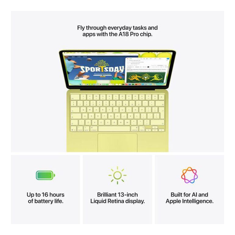 Macbook neo 13" retina/apple a18 pro (cpu 6-core, gpu 5-core, neuralengine16-core)/8gb/256gb - citrus - int kb (no adapter) - 2026,  Laptopuri | electropc.ro