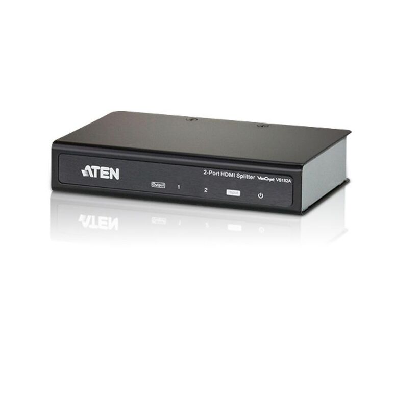 Splitter aten vs182a-at-g; numar porturi:2, video type portul: hdmi, iesire video: 2x hdmi. rezoluţia maximă: 4096 x 2160 pixel, culoarea produsului: negru, material carcasă: metal. tensiune ac intrare: 5 v, consum de energie (tipic): 3,12 w. lățime: 80 m,  Splittere audio-video | electropc.ro