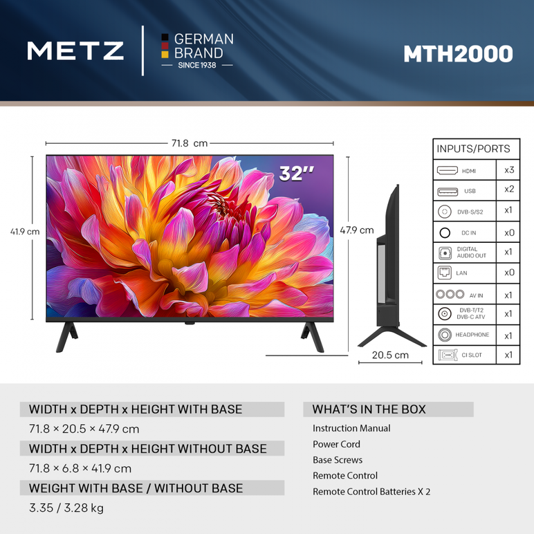 Televizor metz led 32mth2000z, 80 cm, hd, clasa e (model 2026),  Televizoare | electropc.ro