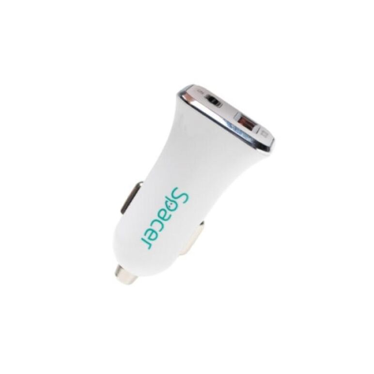 Alimentator auto spacer qc si pd 38w total max, usb quick charge 18w; power delivery 20w, 38w total max., 1 x usb + 1 x usb type-c, pt. bricheta auto, alb,  Incarcatoare telefoane | electropc.ro