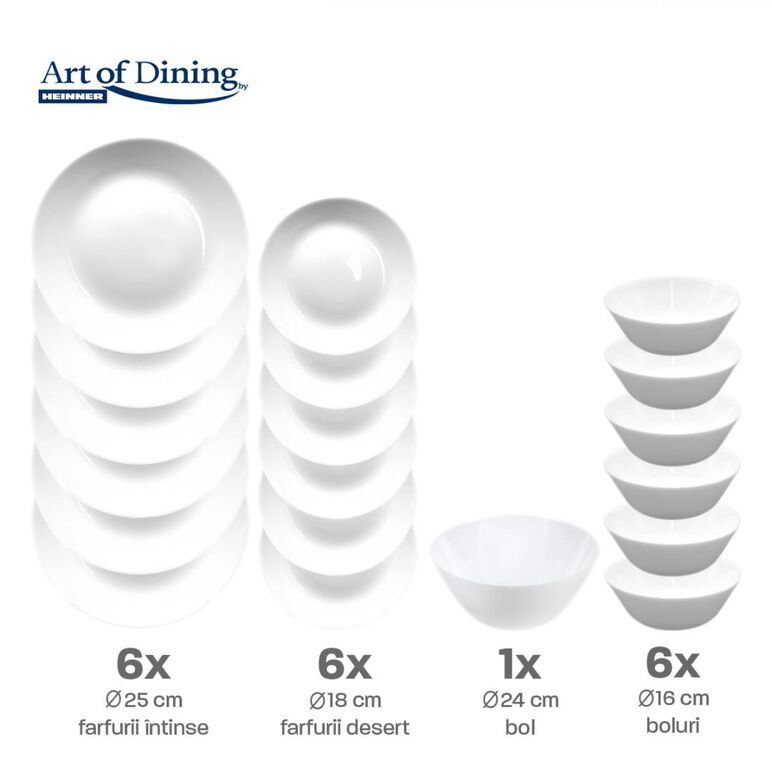 Serviciu masa din opal alb 19 piese, ariana, art of dining,  Farfurii & Boluri de Servire | electropc.ro
