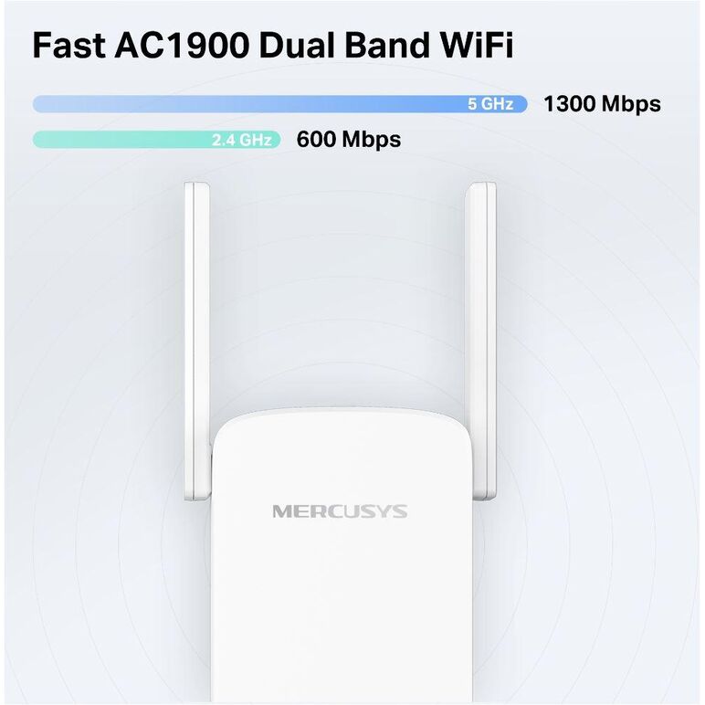 Mercusys ac1900 wi-fi range extender me50g; dual-band, standarde wireless: ieee 802.11a/n/ac 5 ghz, ieee 802.11b/g/n 2.4 ghz, viteza wireless:  600 mbps at 2.4ghz, 1300 mbps at 5ghz, interfata: 1 x gigabit ethernet port, 4 x andene externe, consum: 12w, d,  Access point & Range Ext. | electropc.ro
