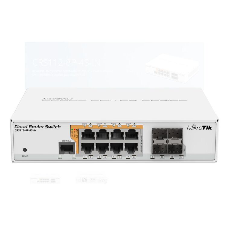 Mikrotik cloud router switch 112-8p-4s-in with qca8511 400mhz cpu, 128mbram, 8xgigabit lan with poe-out, 4xsfp, routeros l5, desktop case, psu,  Switch-uri | electropc.ro