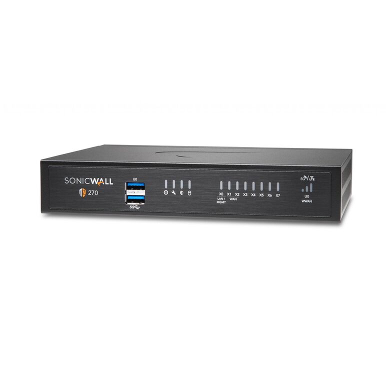 Firewall sonicwall model tz270 8xgbe 2xusb 3.0 firewall throughput2gbps, ips throughput 1gbps, vpn throughput 750mbps, maxim 50 clientissl vpn, rackmount kit separat (02-ssc-3113), psu alimentator (36w),necesita licenta aditionala servicii securitate,  Echipament firewall | electropc.ro
