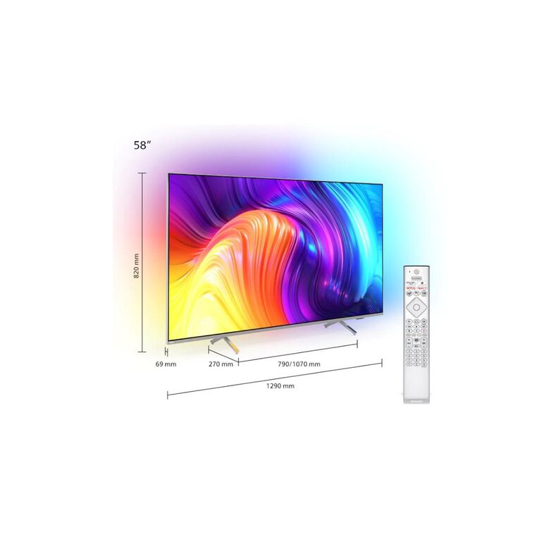 Smart tv philips ambilight 58pus8507/12 (model 2022) 58"(146cm), led 4k, silver, flat, android tv, mirroring ios/android, procesor p5 perfect picture, hdr10+/hlg/dolby vision, 60 hz, dvb-t/t2/t2-hd/c/s/s2, 20 w, wi-fi bluetooth, 1xjack 3.5 mm, 2xusb, 1xrj,  Televizoare | electropc.ro
