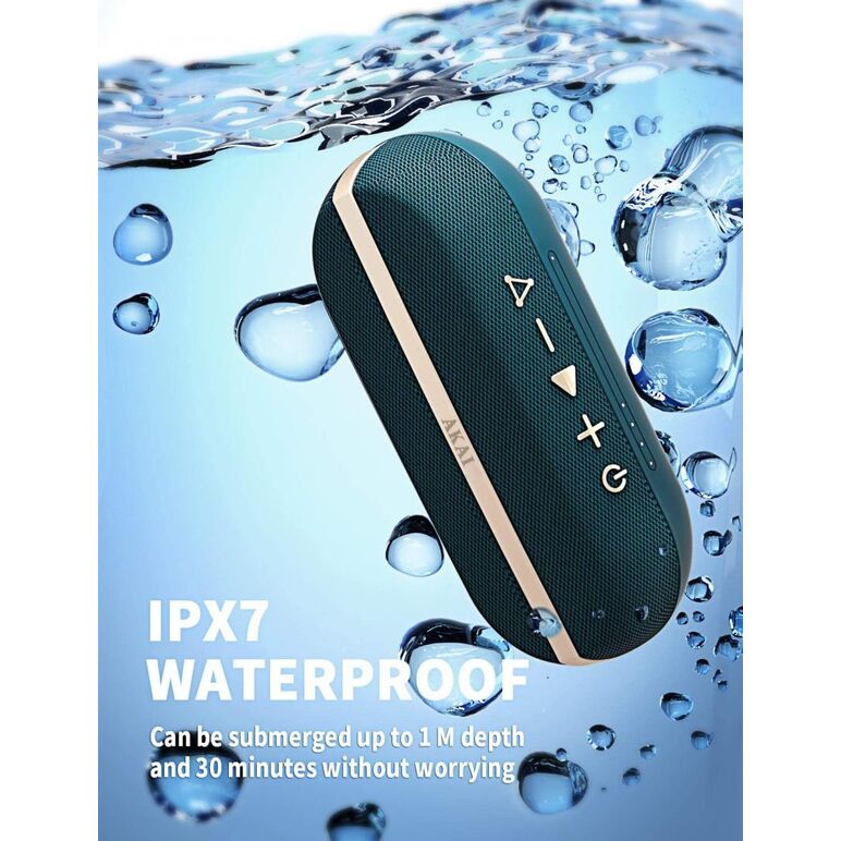Boxa portabila akai abtsw-30r, 20w, bluetooth 5.0, functie hands free, capacitate baterie 4400mah, autonomie de pana la 12 de ore, waterproof, albastru,  Sisteme audio | electropc.ro