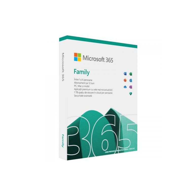 Licenta cloud retail microsoft 365 family romanian subscriptie 1 an medialess p8,  Office & Aplicatii Desktop | electropc.ro