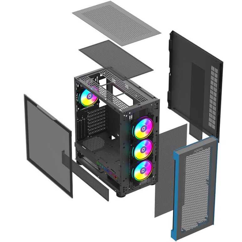 Carcasa aqirys sargas mid tower,  2x bays 3.5", 4x bays 2.5", panou lateral tempered glass, fan controller integrat, 4 ventilatoare incluse, 9 ventilatoare compatibile,  Carcase | electropc.ro