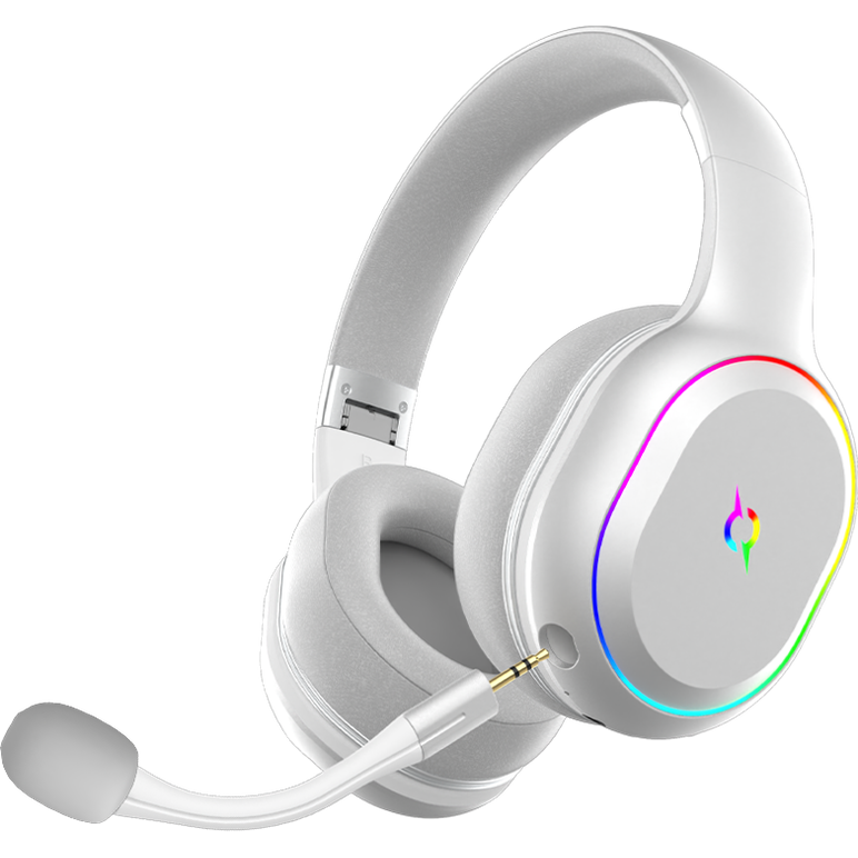 Casti over-ear aqirys lyra, sistem de sunet 3d stero, dual wireless si cu fir, bt cu microfon flexibil, interfata usb 2.0, durata baterie pana la 27h, frecventa 20 hz - 20hz, cu iluminare rgb, albe,  Casti audio | electropc.ro