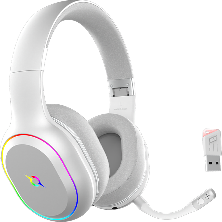 Casti over-ear aqirys lyra, sistem de sunet 3d stero, dual wireless si cu fir, bt cu microfon flexibil, interfata usb 2.0, durata baterie pana la 27h, frecventa 20 hz - 20hz, cu iluminare rgb, albe,  Casti audio | electropc.ro