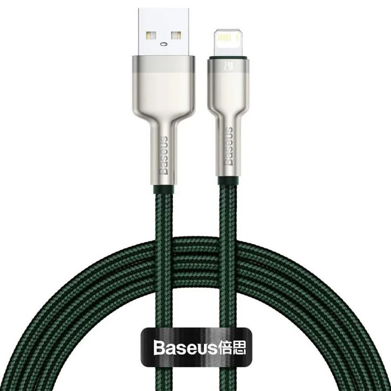 Cablu alimentare si date baseus cafule metal, fast charging data cable pt. smartphone, usb la lightning iphone 2.4a, 2m, verde,  Cabluri periferice | electropc.ro