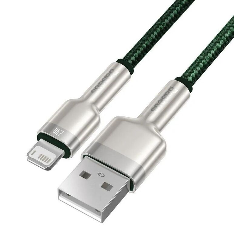 Cablu alimentare si date baseus cafule metal, fast charging data cable pt. smartphone, usb la lightning iphone 2.4a, 2m, verde,  Cabluri periferice | electropc.ro