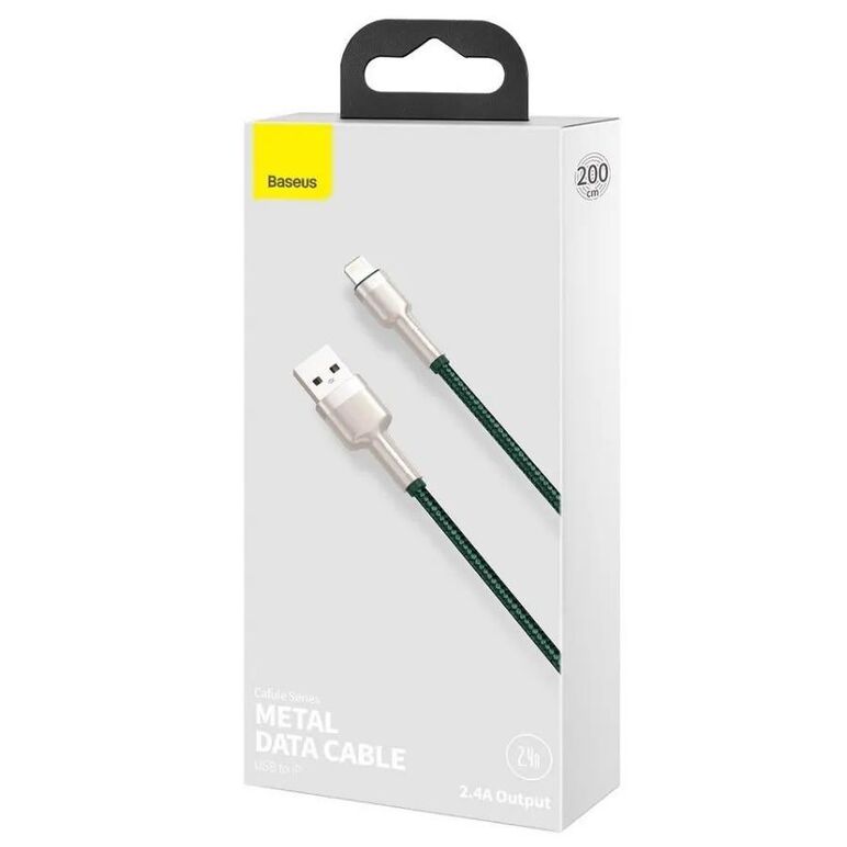 Cablu alimentare si date baseus cafule metal, fast charging data cable pt. smartphone, usb la lightning iphone 2.4a, 2m, verde,  Cabluri periferice | electropc.ro