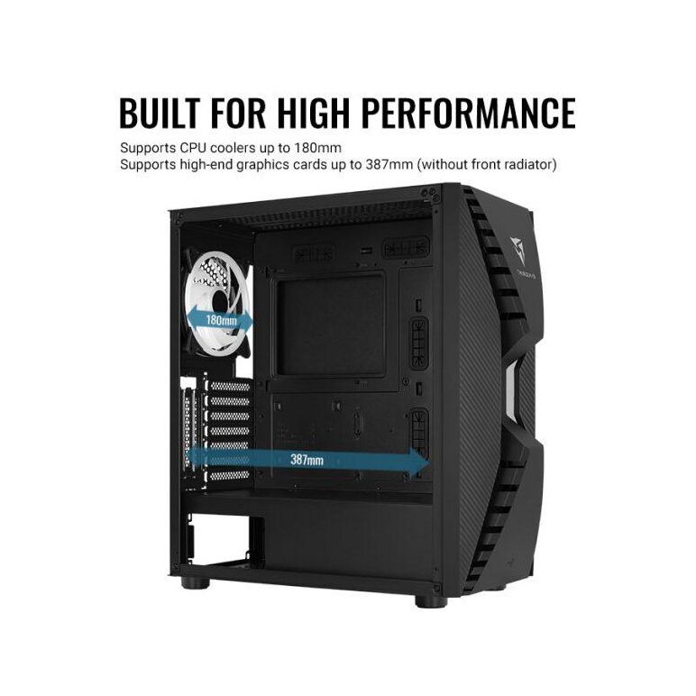 Carcasa aerocool cronus v1 neagra, spcc steel atx mid tower, fara sursa (tip atx, montata jos), interior vopsit negru, 3x 3.5”(intern, 2 x 3.5” and 1 x 3.5”/2.5″), 4x 2.5” (intern), fata – 3x 120mm / 2x 140mm fans (optional), spate – 1x 140mm argb fan(inc,  Carcase | electropc.ro