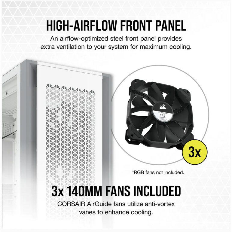 Carcasa corsair 7000d airflow full-tower atx pc case — white  maximum gpu length 450 mm maximum psu length 225 mm maximum cpu cooler height 190 mm expansion slots 8 horizontal + 3 vertical case drive bays (x6) 3.5in (x4) 2.5in form factor full tower case ,  Carcase | electropc.ro