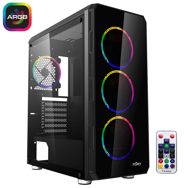 Carcasa njoy acrux, middle tower, atx, fara sursa, black,  Carcase | electropc.ro