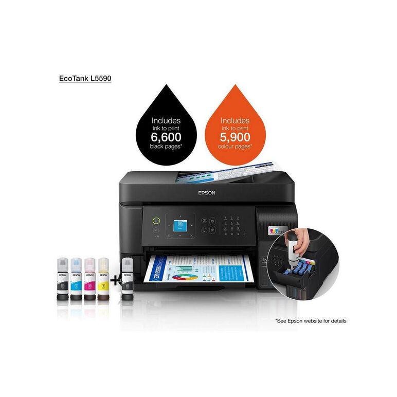 Multifunctional inkjet color ciss epson l5590, (print, copy, scan, fax) dimensiune a4, 4 culori, viteza max  15ppm alb-negru, 8ppm color, rezolutie 1200x2400dpi, alimentare hartie 100 coli + 30 coli adf,  scanner cis, 5ipm, fax: 33.6kbps / approx. 3 sec/p,  Multifunctionale Inkjet | electropc.ro