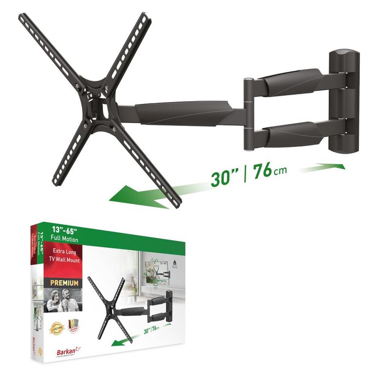 Suport tv plat/curbat de perete cu 2 brate barkan bm464xl, 13"- 65", max 36kg, vesa 400x400, negru,  TV & Electronice & Gaming | electropc.ro