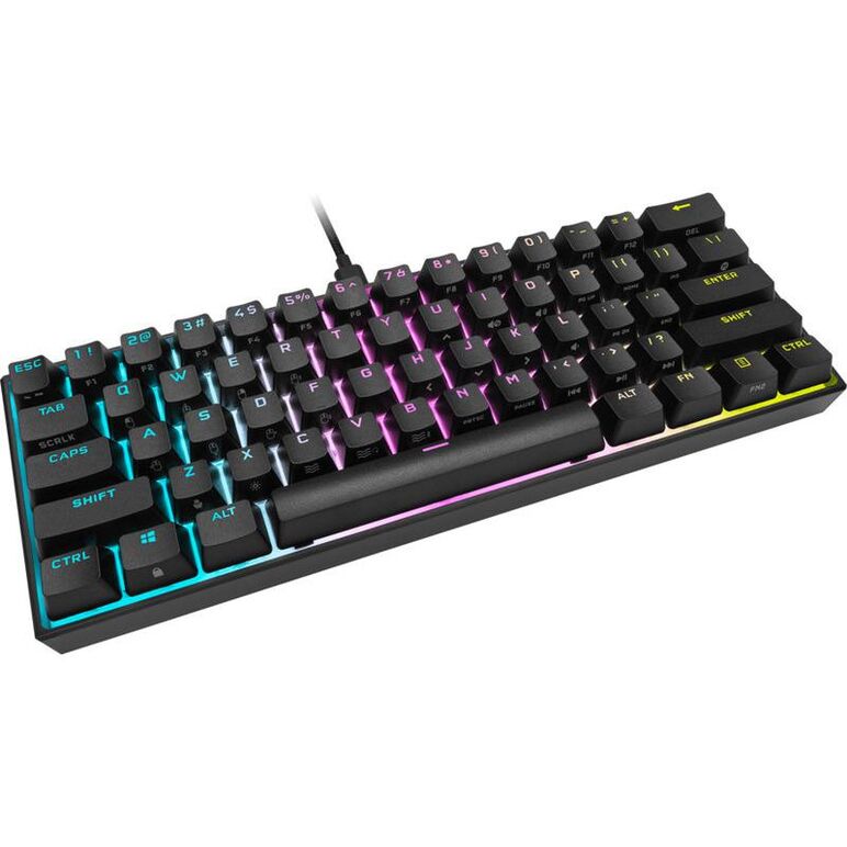 Tastatura gaming mecanica corsair k65 mini 60%, iluminare rgb icue, switch cherry mx red, butoane doubleshot pbt, cablu usb-c detasabil, negru,  Tastaturi | electropc.ro