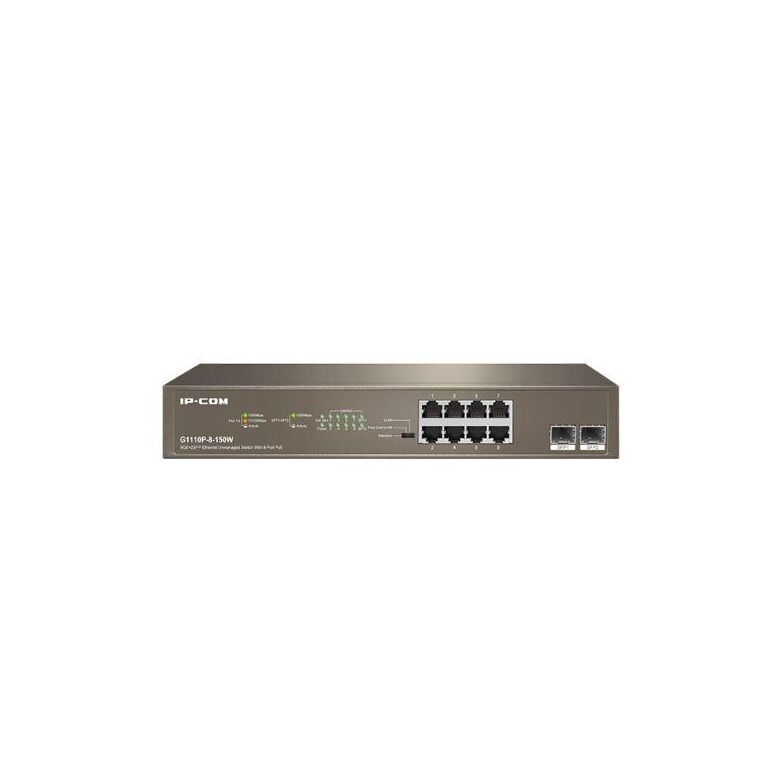 Ip-com switch g1110p-8-150w, 8-port gigabit + 2sfp, poe, standarde: ieee 802.3, ieee 802.3u, ieee 802.3ab, ieee 802.3x, ieee 802.3af/at, interfata: 8 x 10/100/1000 base-t ethernet ports (data/power); 2 x 100/1000 base-x sfp ports, 20 gbps, consum,  Switch-uri | electropc.ro