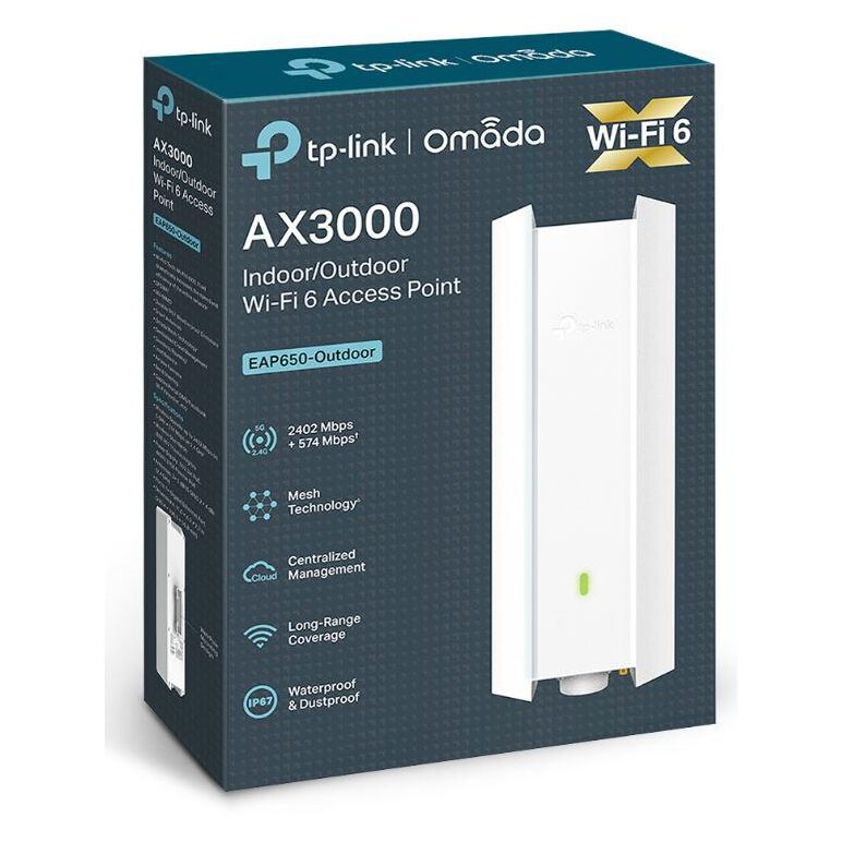 Wireless access point tp-link eap650-outdoor, ax3000 wireless dual band indoor/outdoor access point, 802.3at poe, standarde wireless: ieee 802.11ax/ac/n/g/b/a, interfata: 1× port ethernet (rj-45) gigabit (suportă poe 802.3at și passive poe), weather proof,  Access point & Range Ext. | electropc.ro