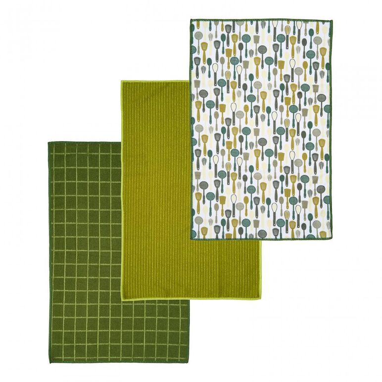 "set 3 prosoape verzi microfibra 45x70cm- ustensile material : 100% poliester, 260gsm setul contine 2 prosoape uni si unul printat",  Prosoape Bucatarie | electropc.ro