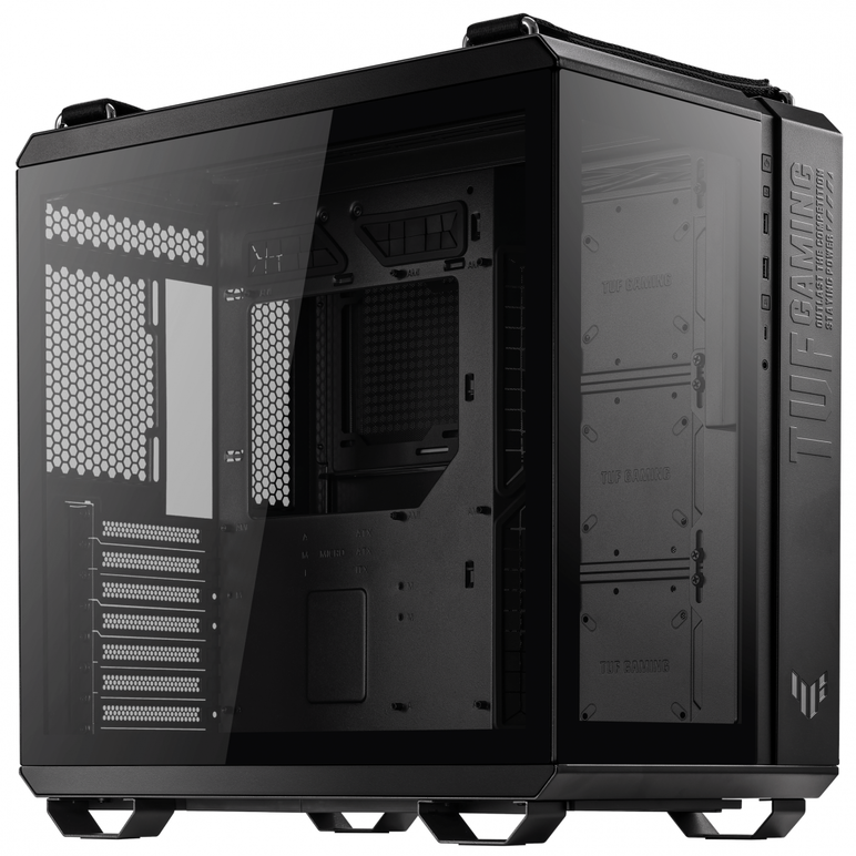 Carcasa asus gt502 tuf gaming black  case size mid tower motherboard support atx micro-atx mini-itx drive bays 4 x 2.5"/3.5" combo bay expansion slots 8 3 (additional vertical) front i/o port 1 x headphone / microphone 2 x usb 3.2 gen1 1 x usb 3.2 gen2 ty,  Carcase | electropc.ro