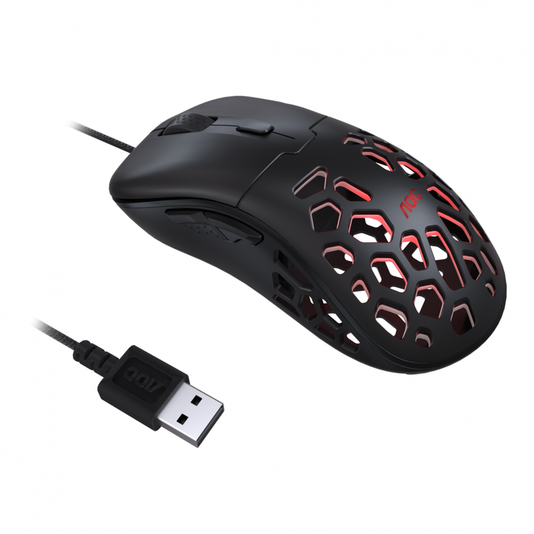 Mouse aoc gm510b, ergonomic, usb 2.0, 16000dpi, 6 butoane, rgb, 1.8m, negru,  Mouse | electropc.ro