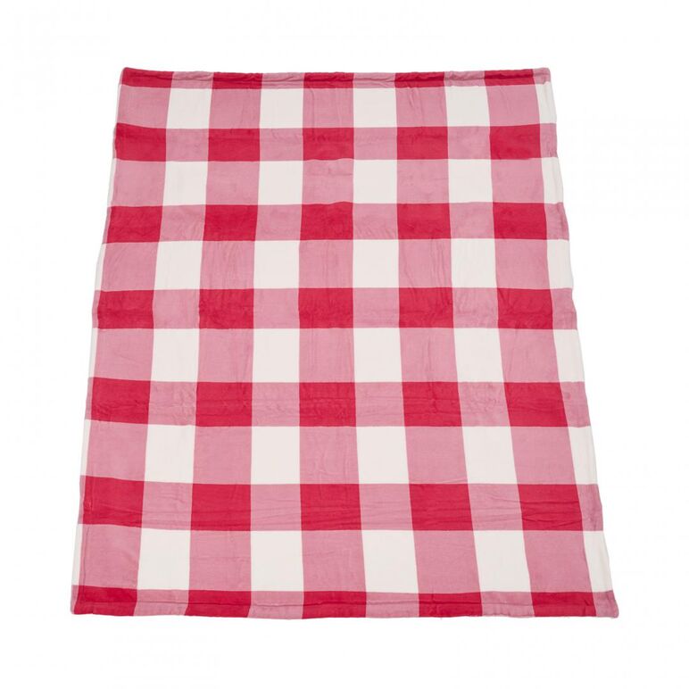 Patura fleece cu blanita model carouri rosii 150x200 cm,  Paturi si Cuverturi | electropc.ro