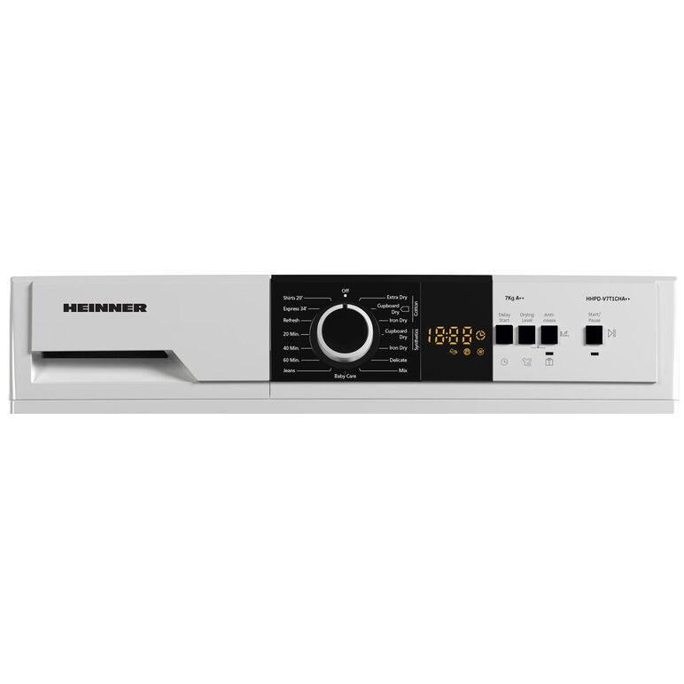 Uscator de rufe cu pompa de caldura heinner hhpd-v7t1cha++, capacitate incarcare 7kg, clasa energetica a++, 15 programe de uscare, display led, program rapid camasi 20 min, program expres 34 min, program baby care, functie start intarziat, functie anti-si,  Uscatoare cu pompa de caldura | electropc.ro