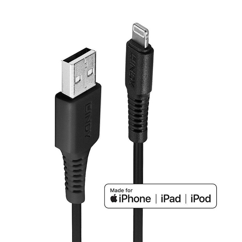 Cablu lindy 2m usb a 2.0 to lightning, negru,  Cabluri periferice | electropc.ro