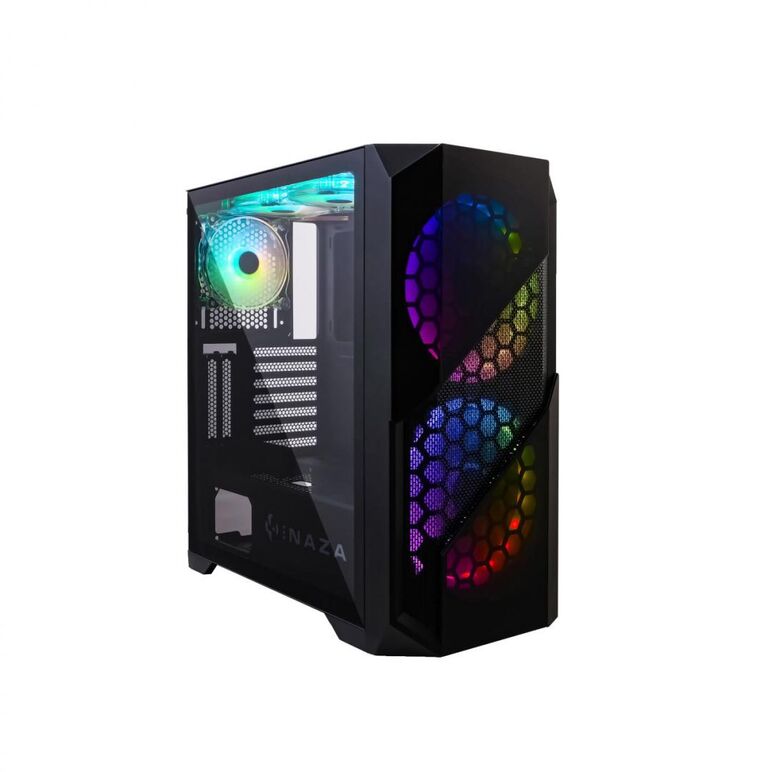 Carcasa inaza prism neagra, secc steel atx mid tower, fara sursa (tip atx, montata jos), interior vopsit negru, 2x2.5” (intern),2x3.5”/2.5” (intern), fata – 2x 200mm rgb led fan (inclus) si 3x 120mm fan (optional) / 2x 140mm fans (optional), spate – 1x 12,  Carcase | electropc.ro