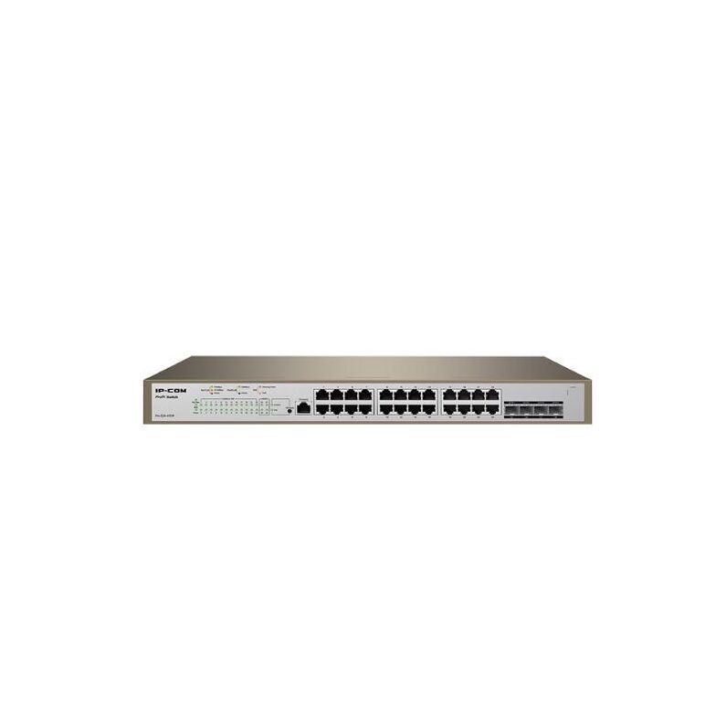 Ip-com pro-s24-410w, 24 x 10/100/1000 base-t ethernet ports(poe), 4 x 1000 base-x sfp ports, standards&protocols: ieee 802.3/3u/3ab/3z/3x/1p/1q/1w/1d/1s/3af/at standards , switching capacity: 56 gbps, 1 x rj45 console port, packet forwarding rate: 41.7 mp,  Switch-uri | electropc.ro